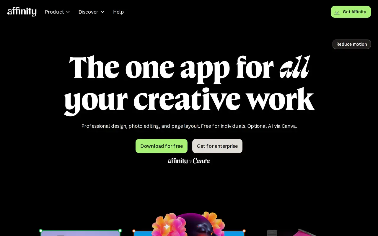 The Affinity homepage