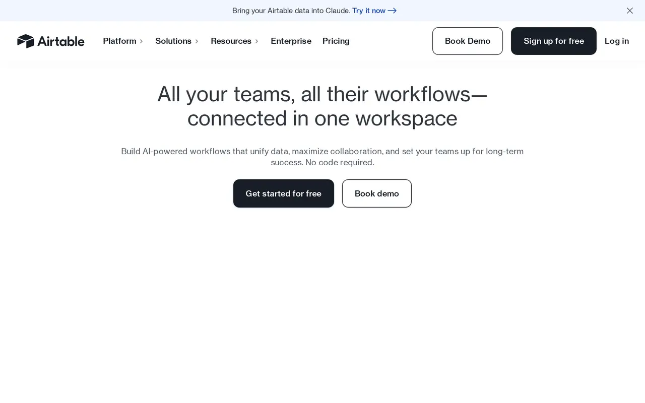 The Airtable homepage