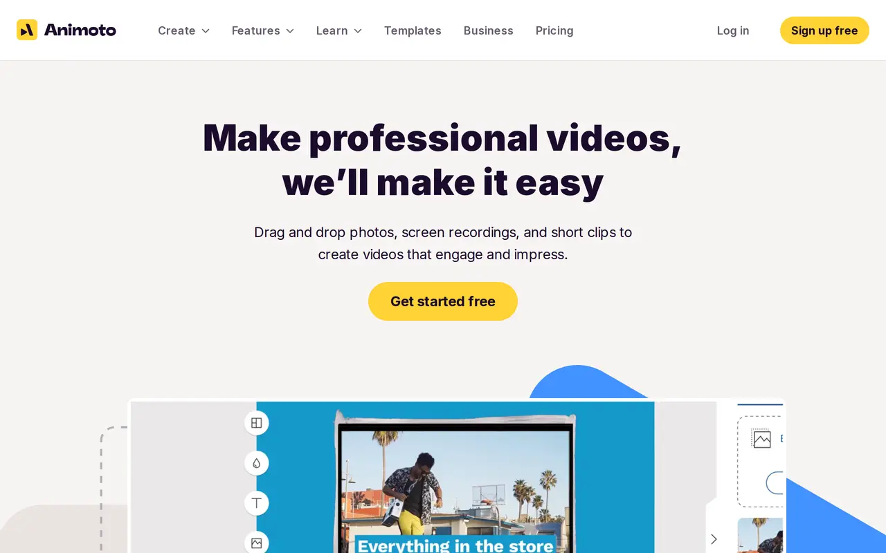 The Animoto homepage