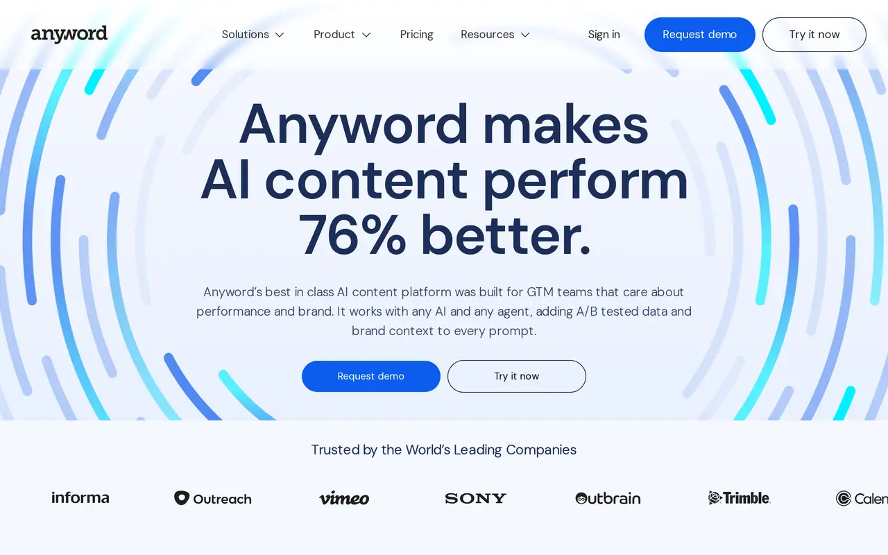 The Anyword homepage