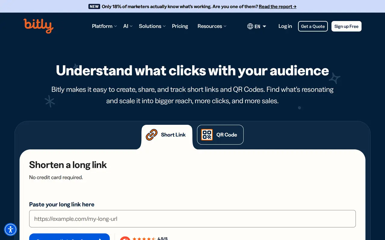The Bitly homepage