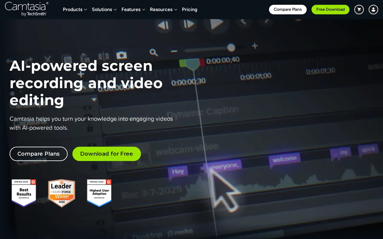 The Camtasia homepage