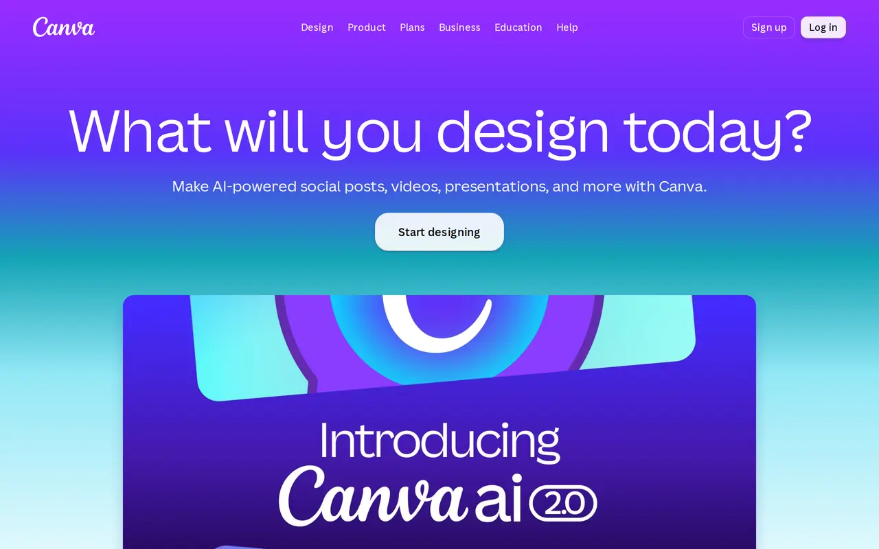 The Canva homepage