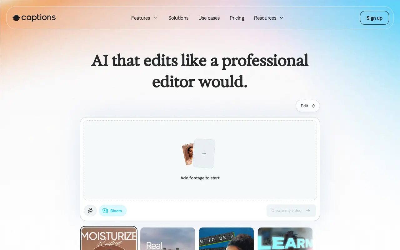 The Captions homepage