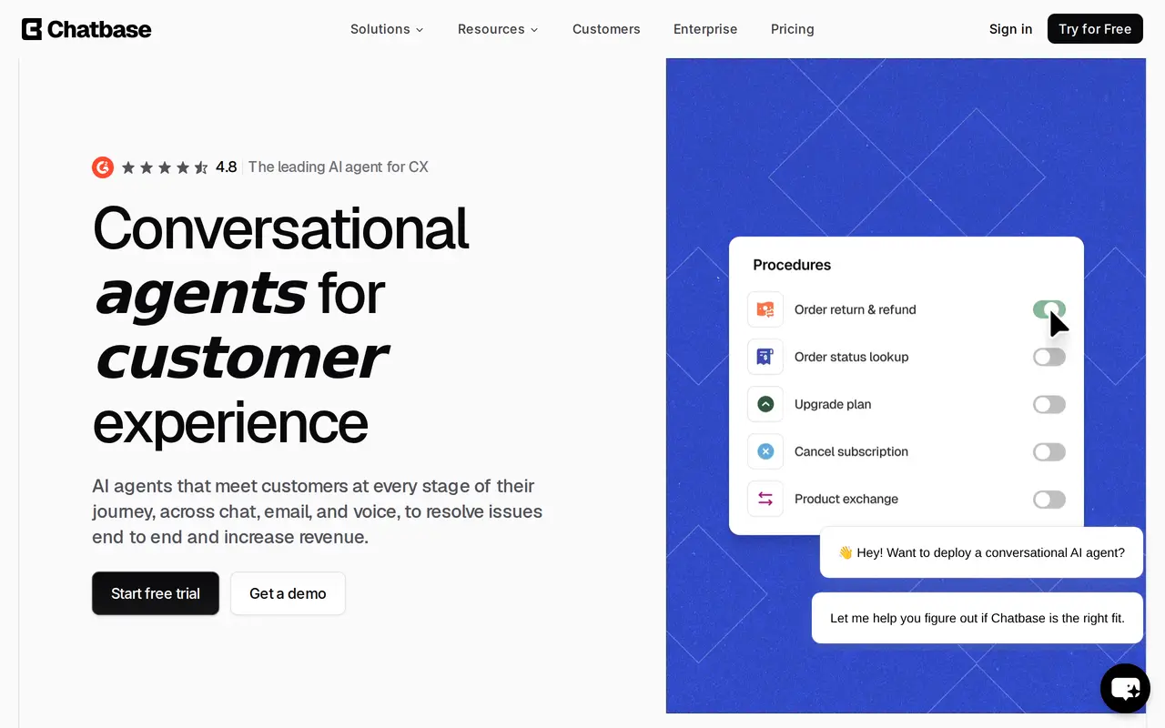 The Chatbase homepage