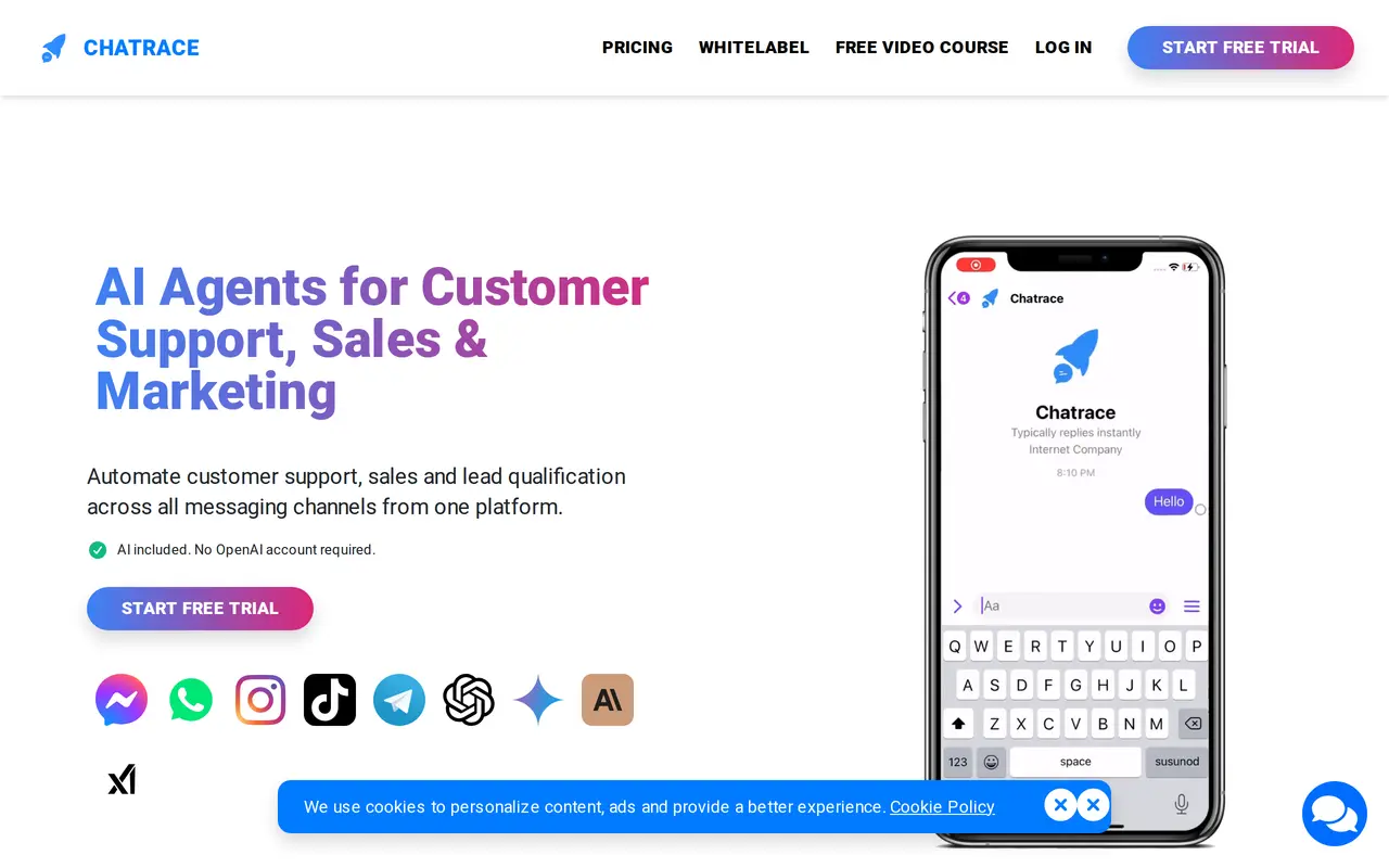The Chatrace homepage