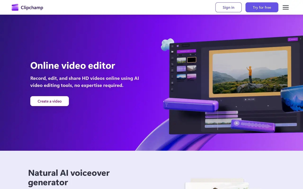 The Clipchamp homepage