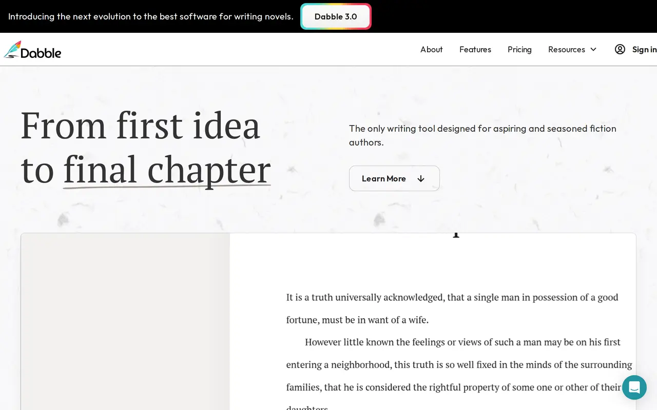The Dabble homepage