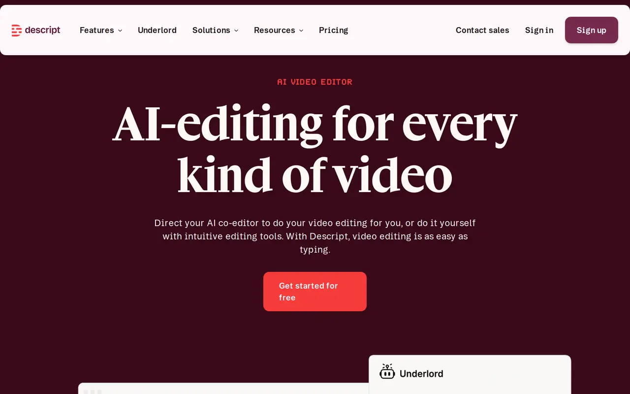 The Descript homepage