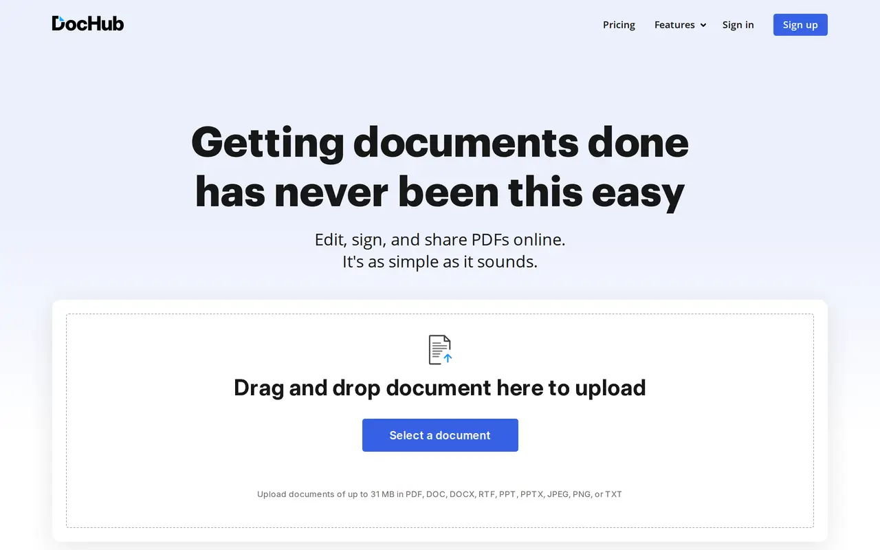 The DocHub homepage