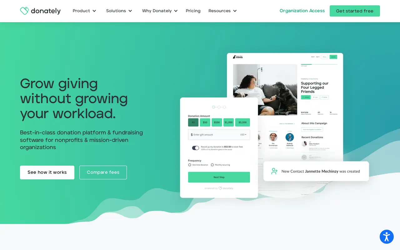 The Donately homepage