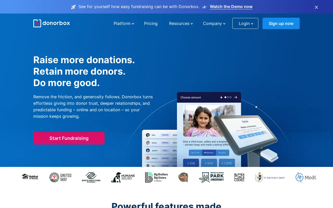 The Donorbox homepage