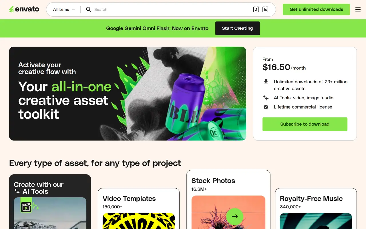 The Envato Elements homepage