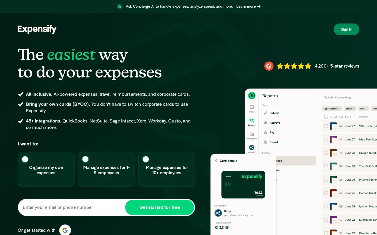 The Expensify homepage