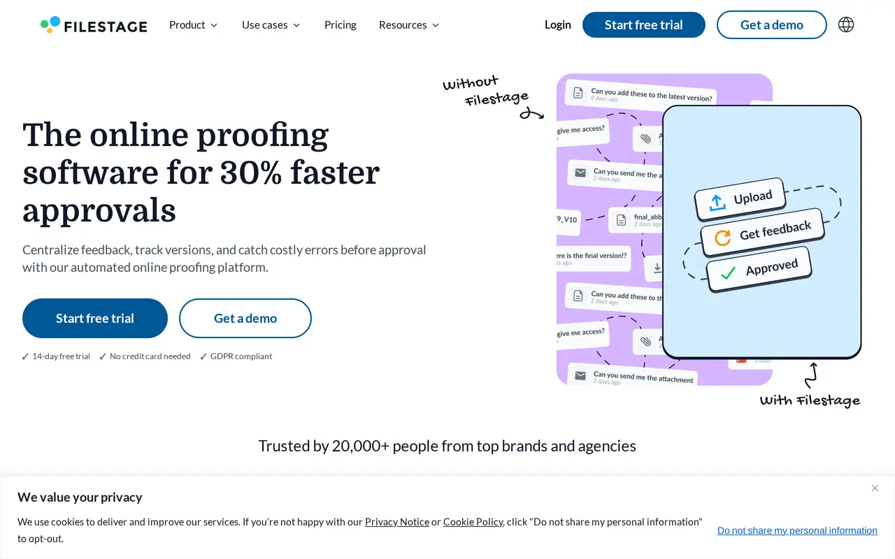 The Filestage homepage