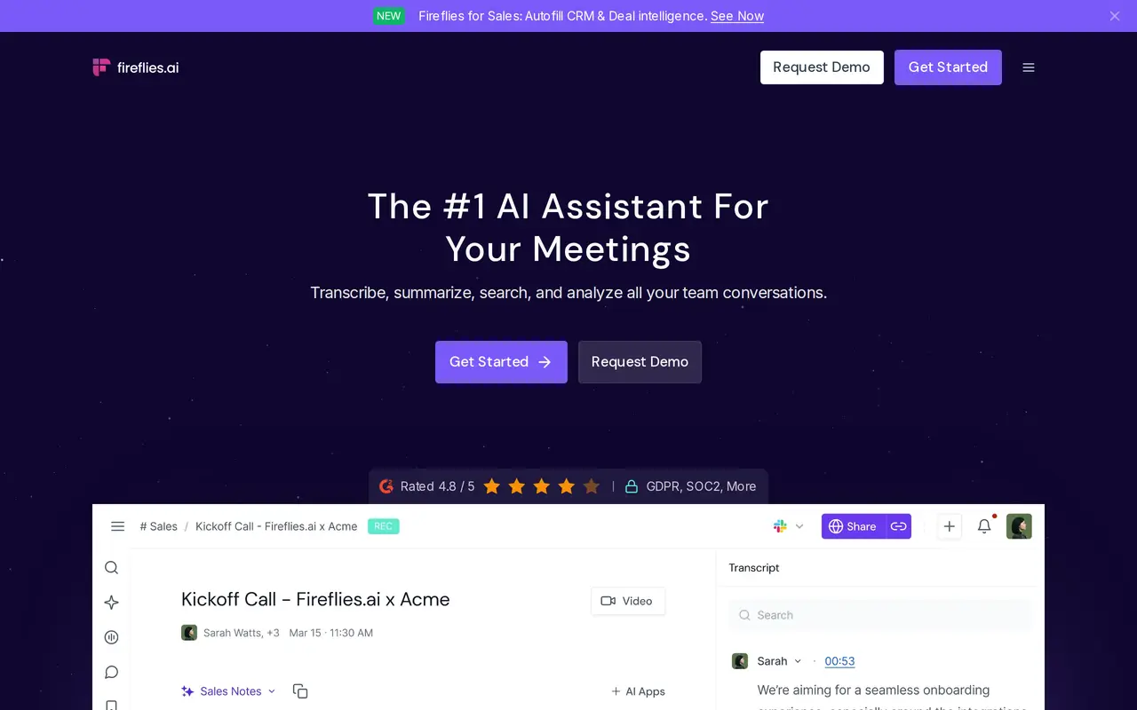 The Fireflies.ai homepage