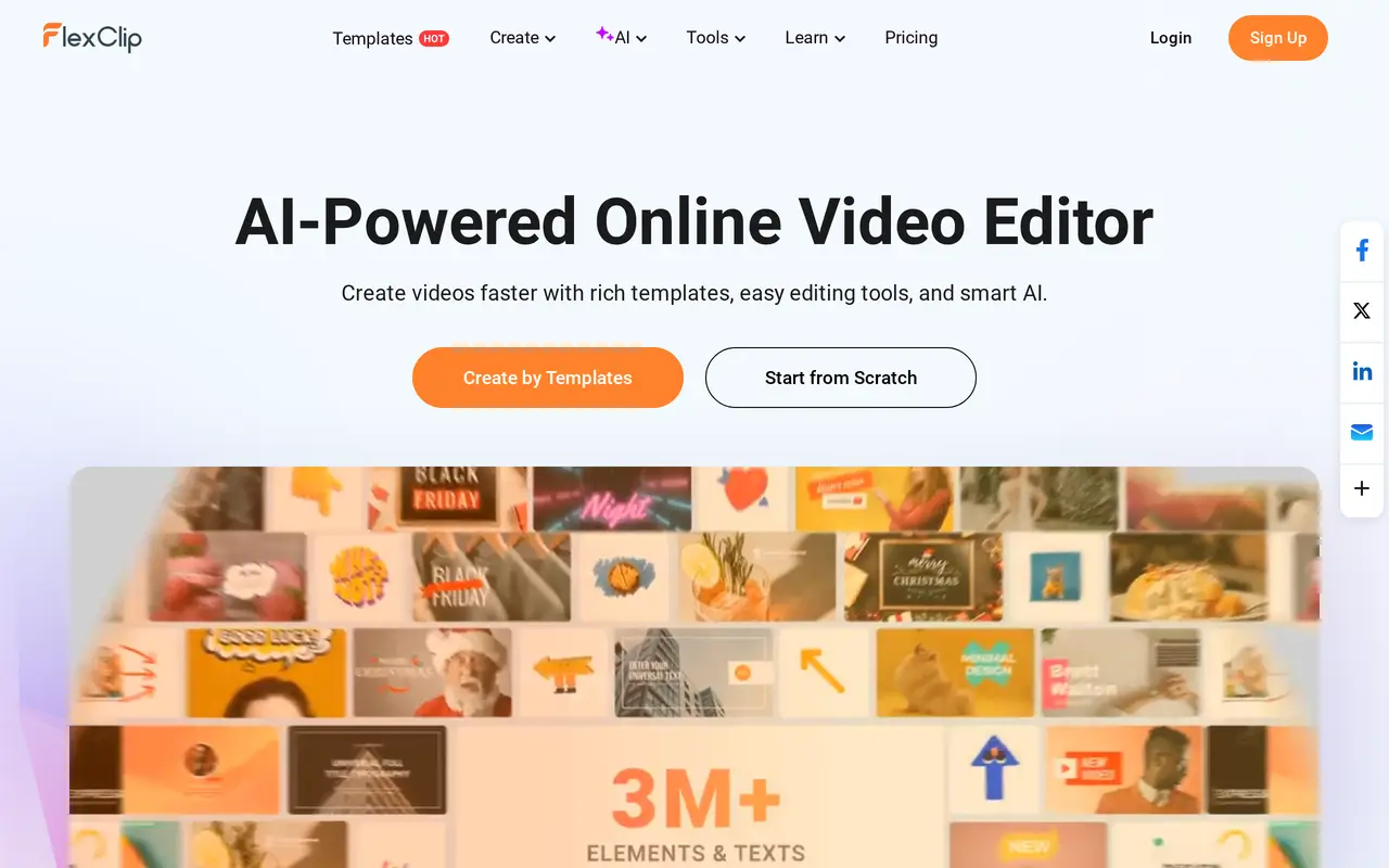 The FlexClip homepage