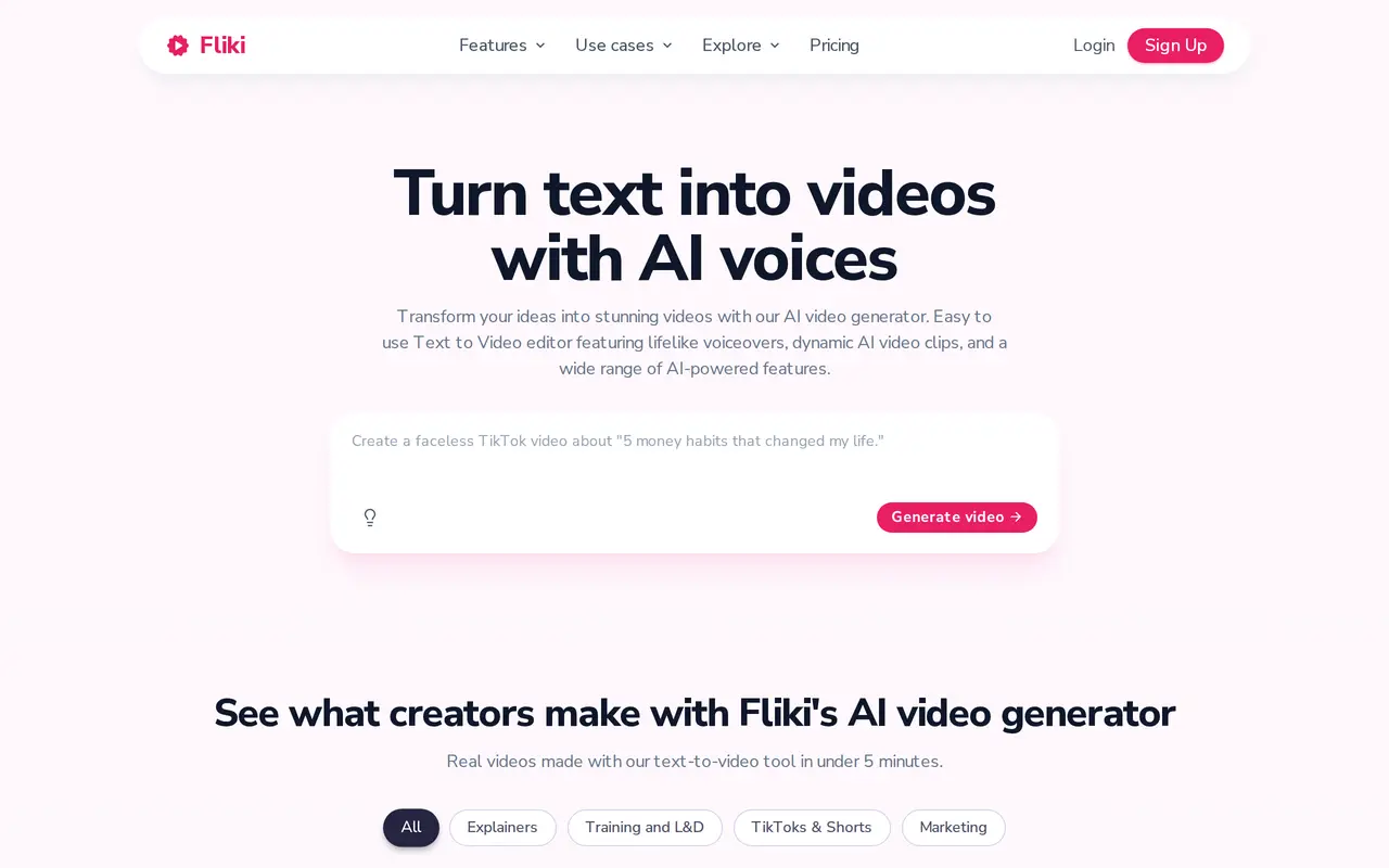 The Fliki homepage