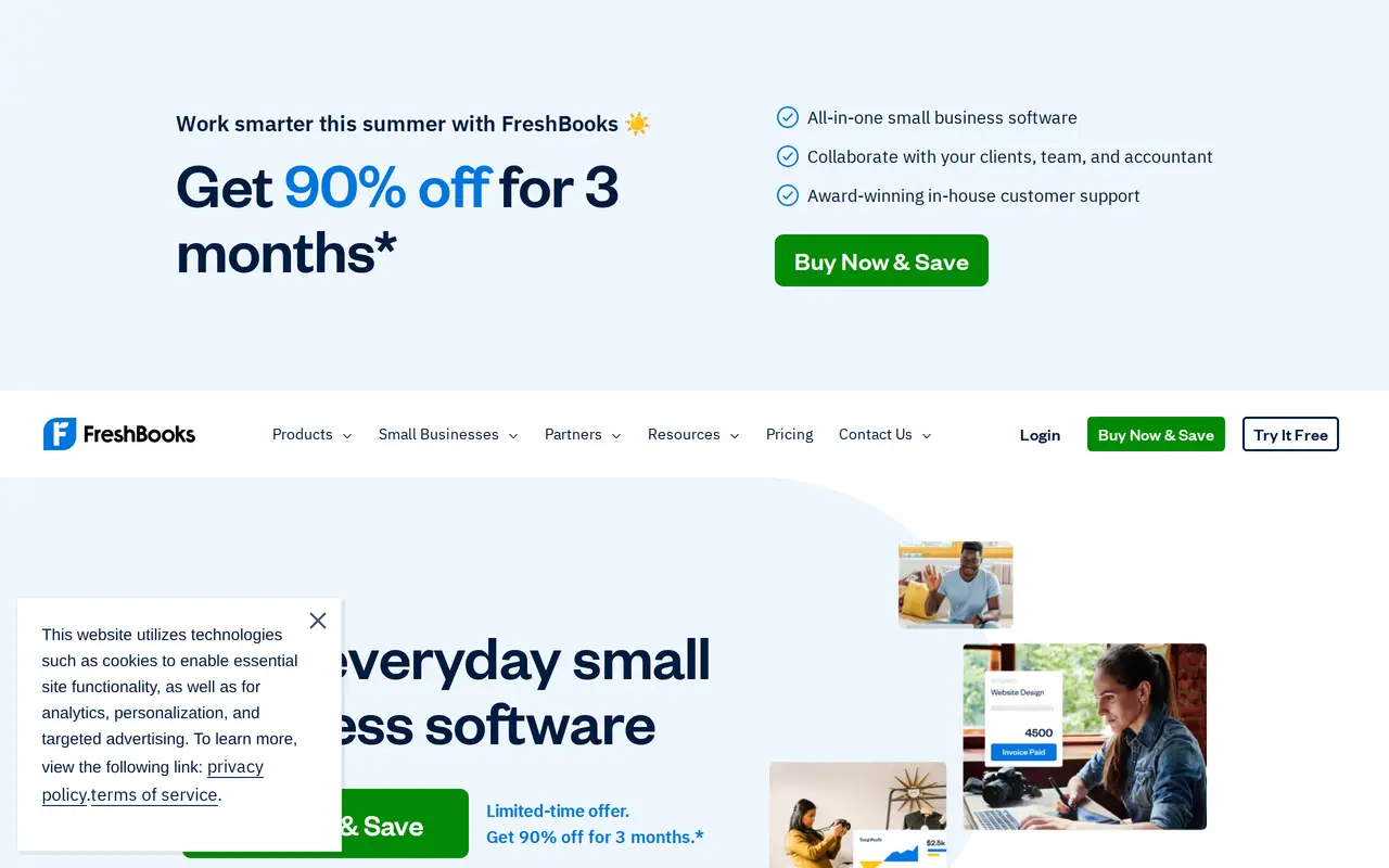 The FreshBooks homepage
