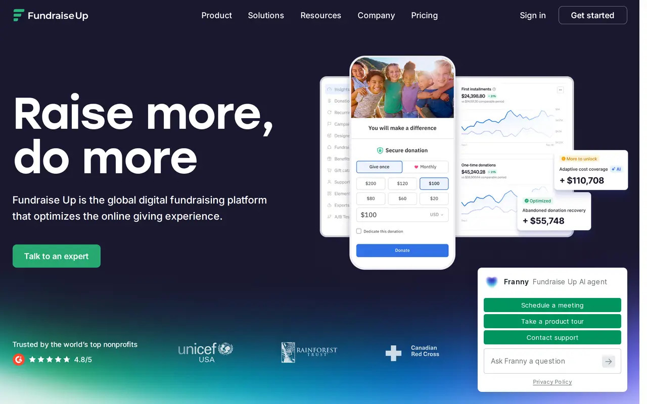 The Fundraise Up homepage