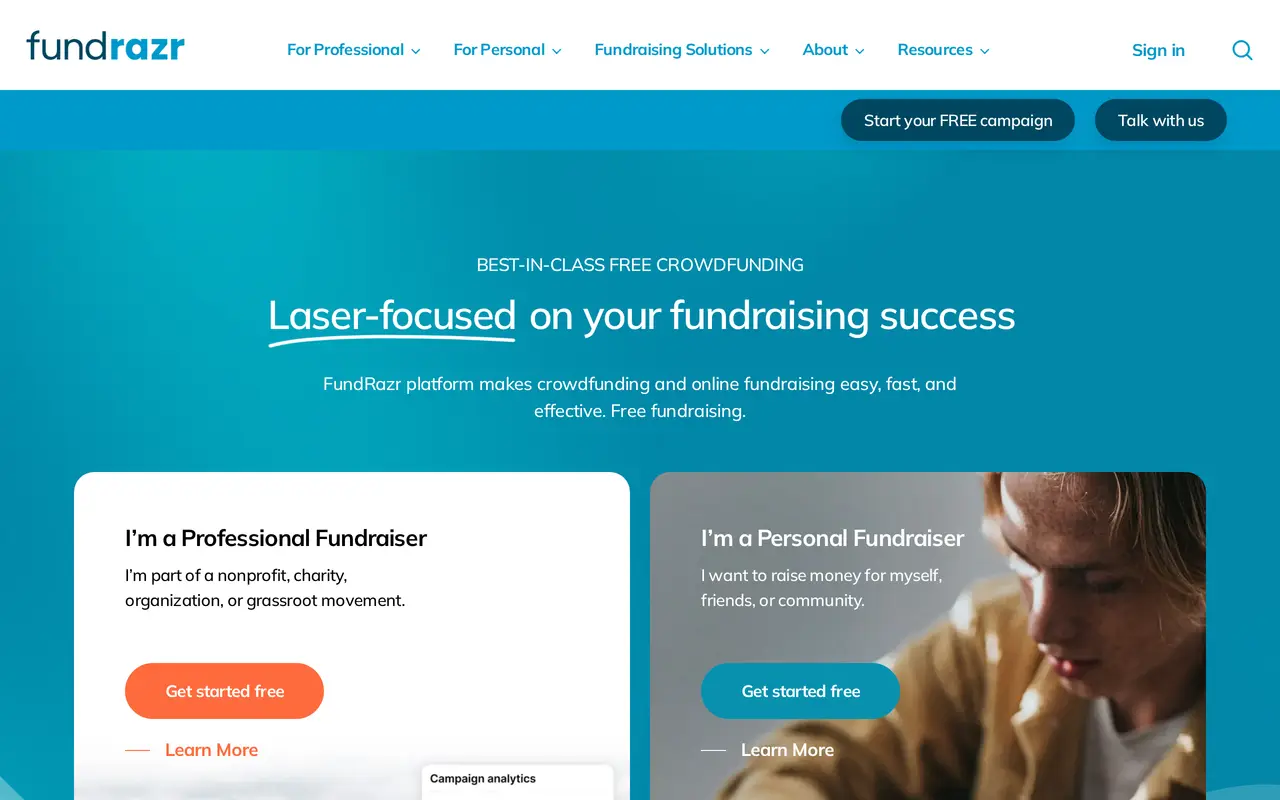 The FundRazr homepage