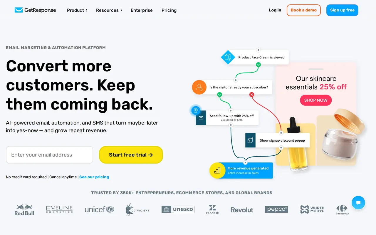 The GetResponse homepage