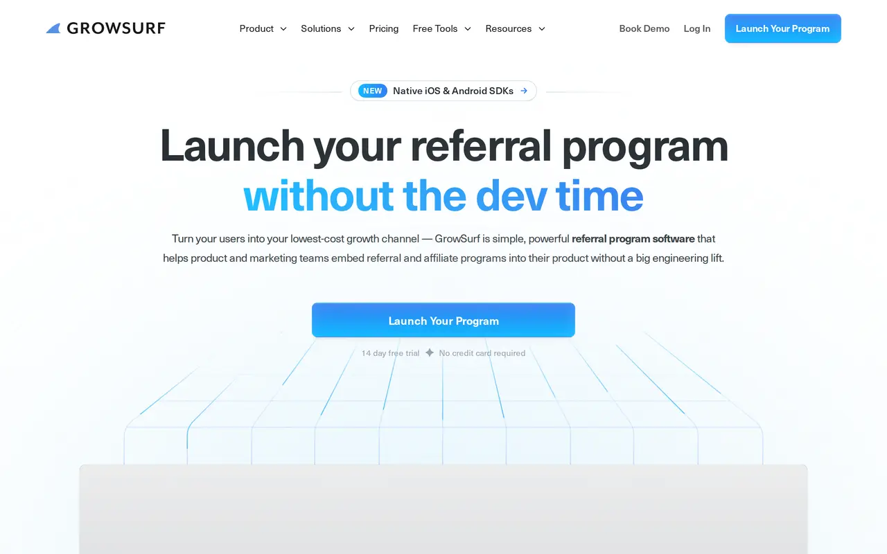 The GrowSurf homepage