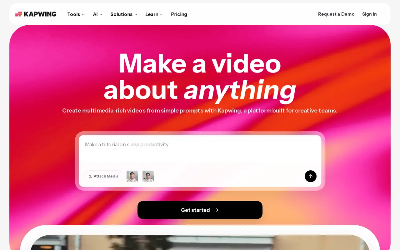 The Kapwing homepage