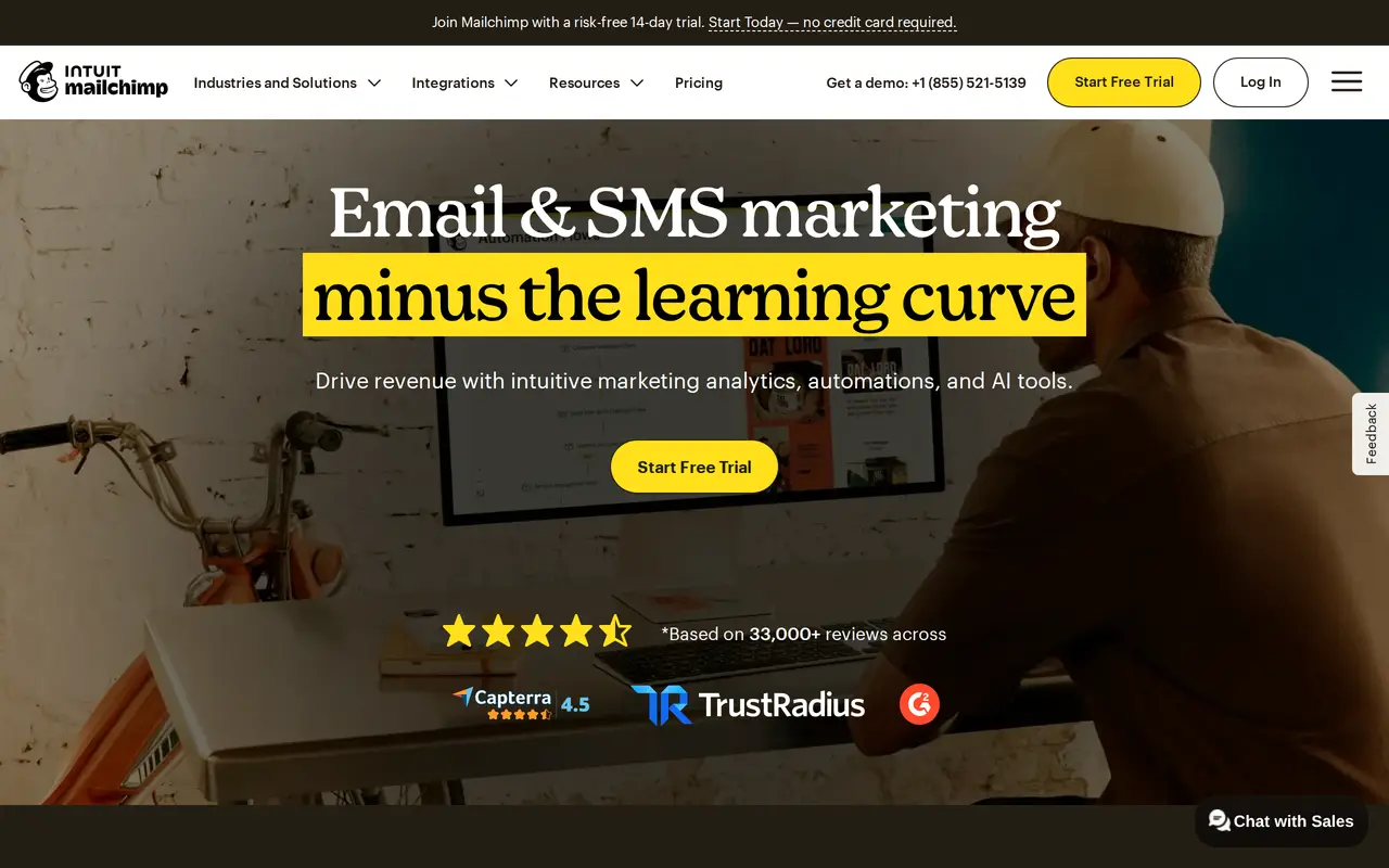 The Mailchimp homepage