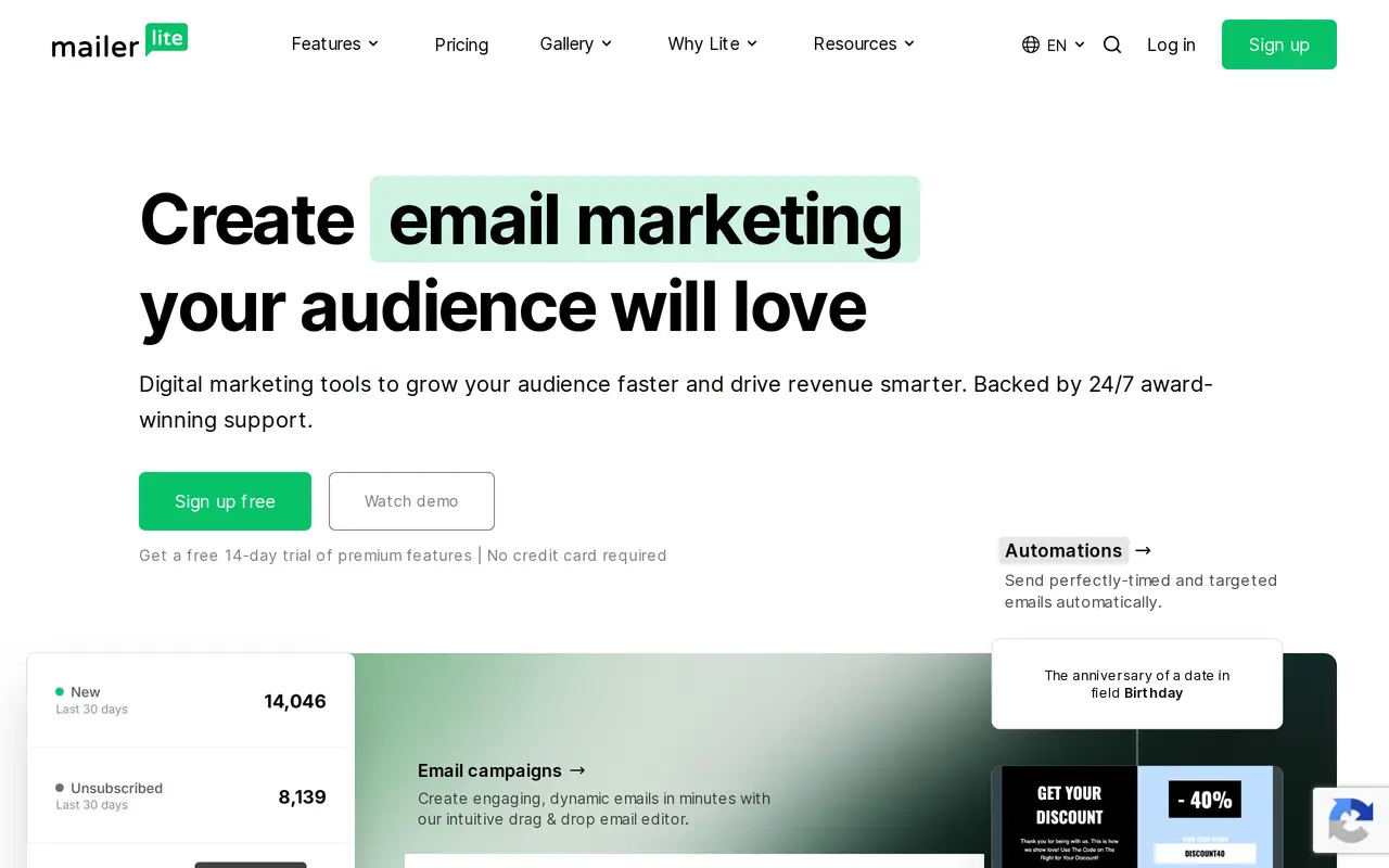 The MailerLite homepage