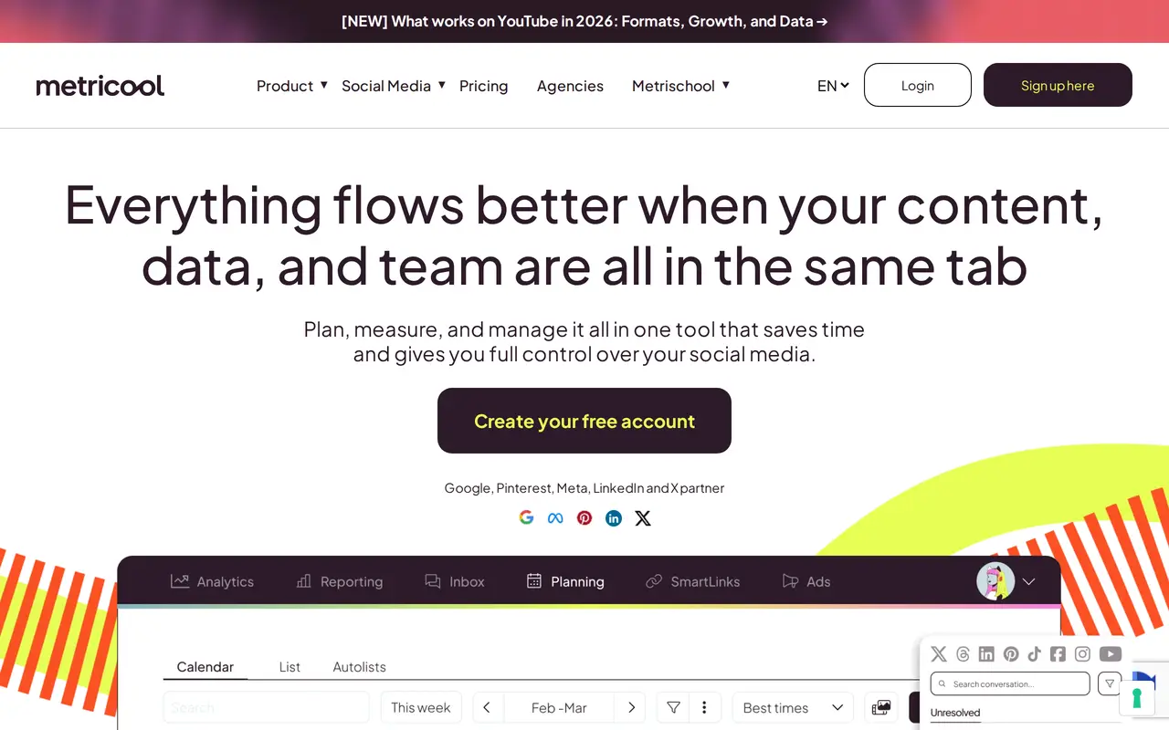 The Metricool homepage