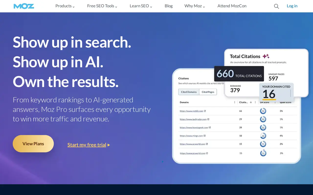 The Moz homepage