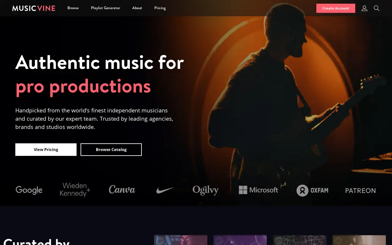 The Music Vine homepage