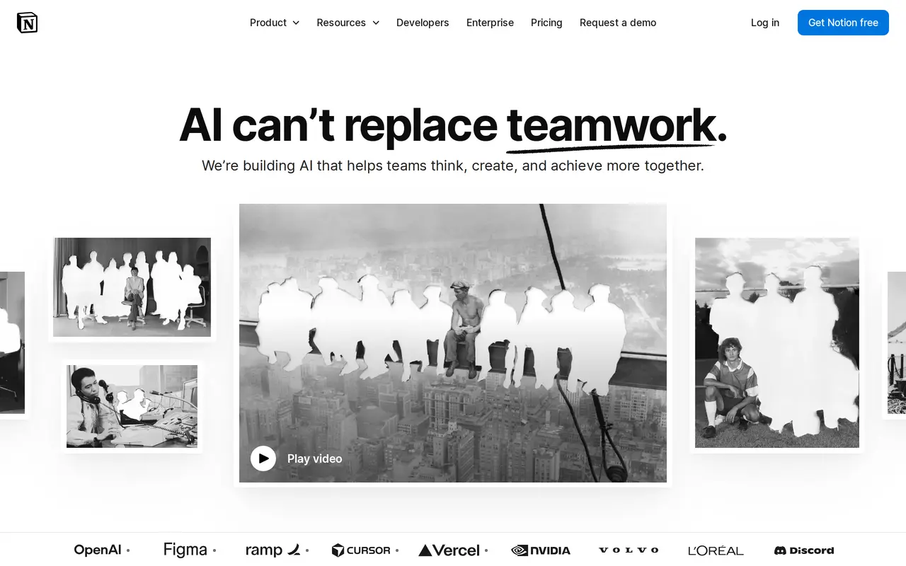 The Notion homepage