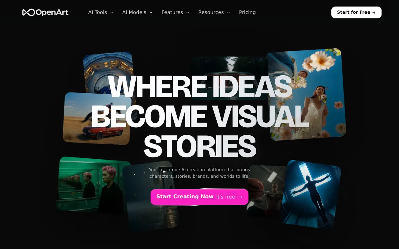 The OpenArt homepage
