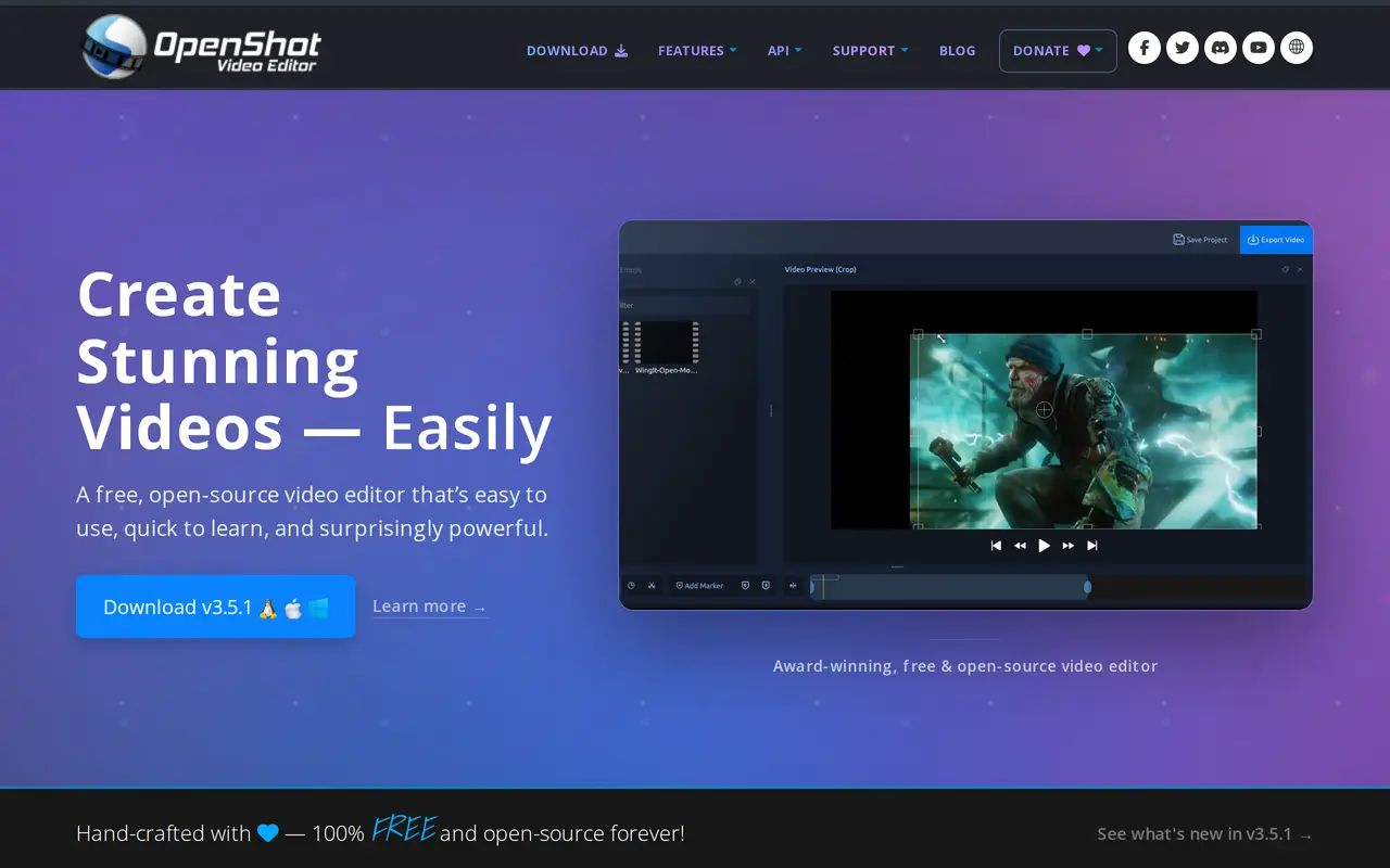 The OpenShot homepage