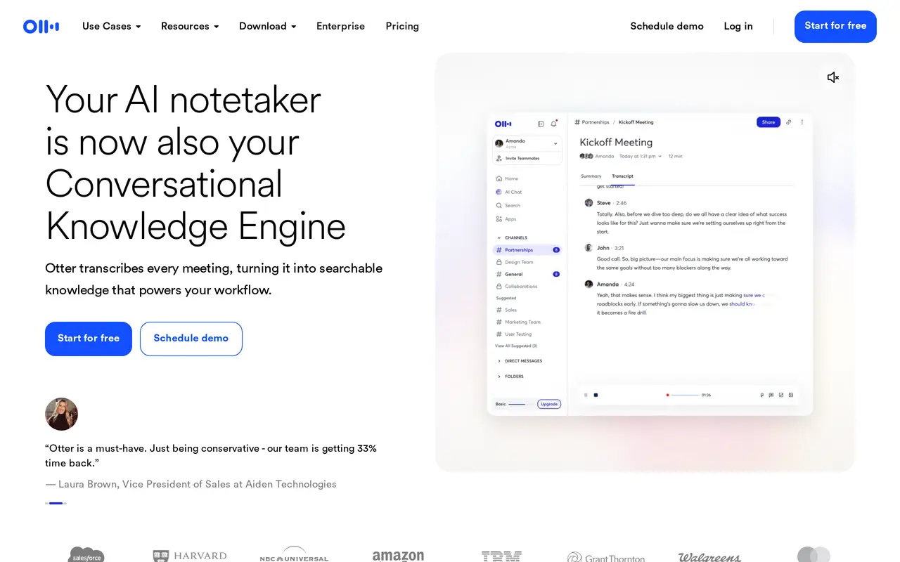 The Otter.ai homepage