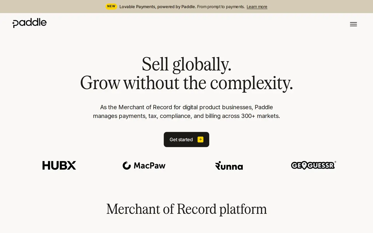 The Paddle homepage