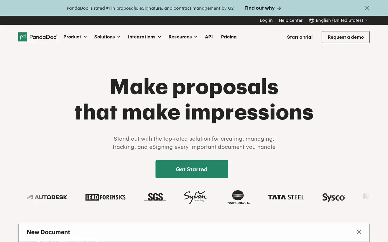 The PandaDoc homepage