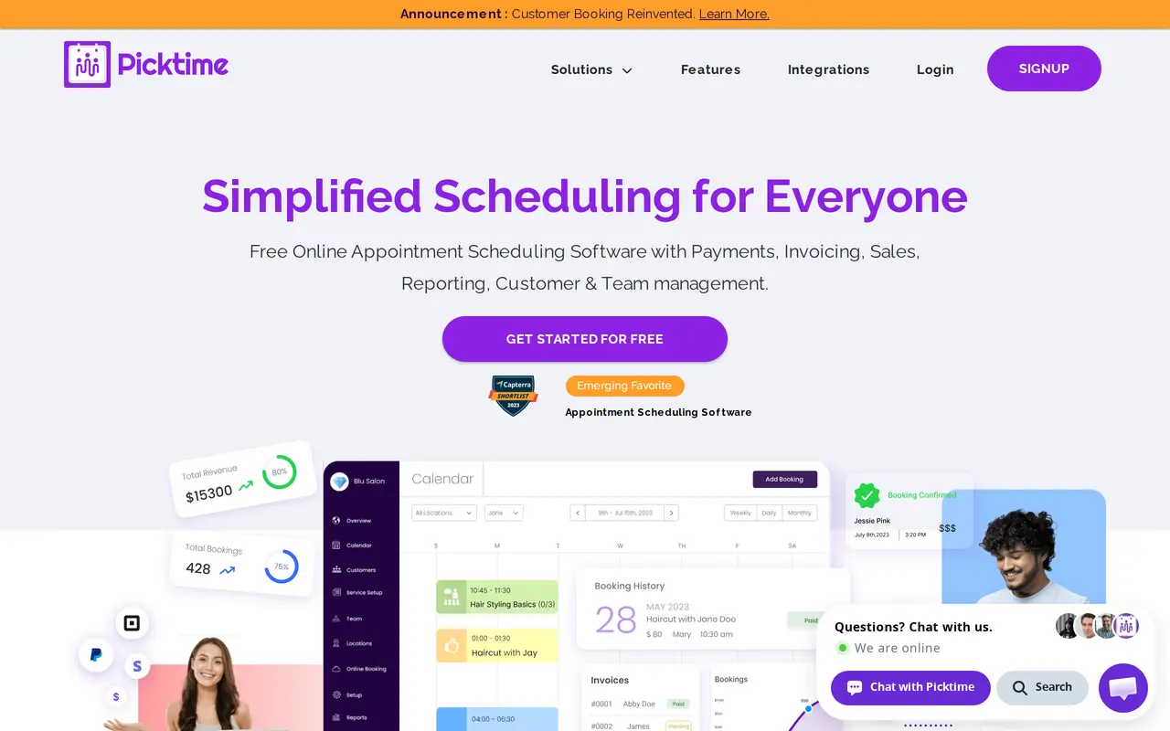 The Picktime homepage