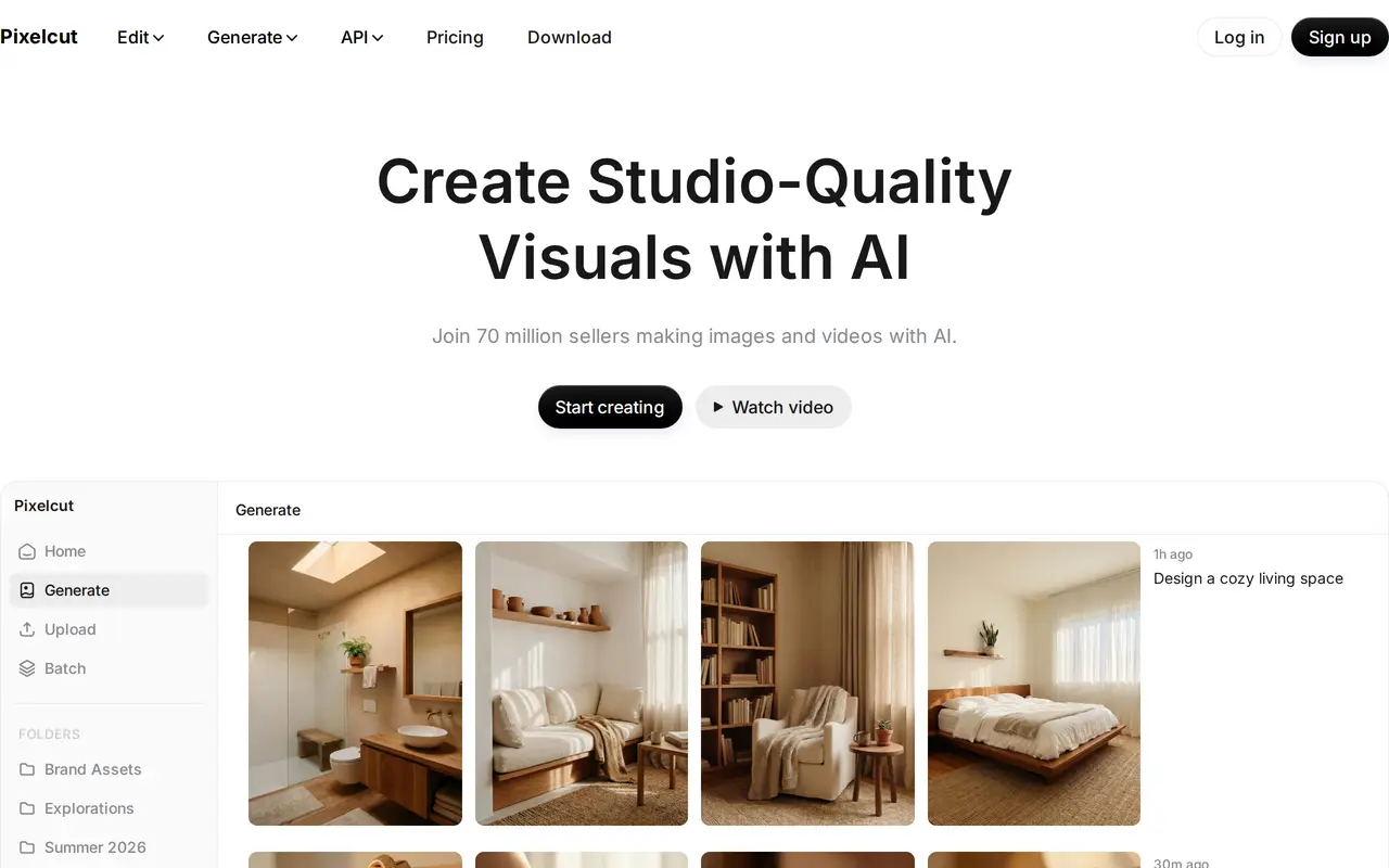 The Pixelcut homepage