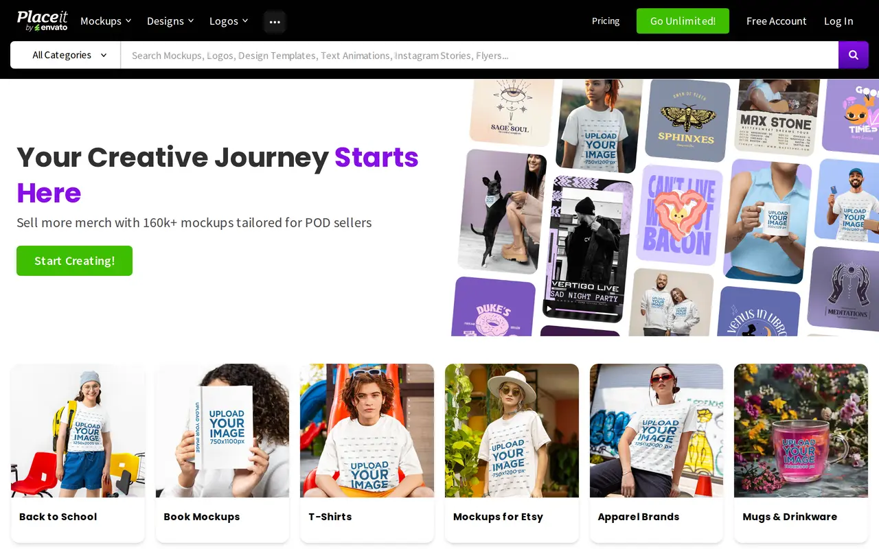 The Placeit homepage