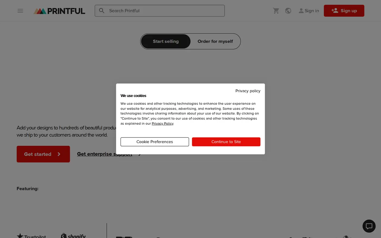 The Printful homepage