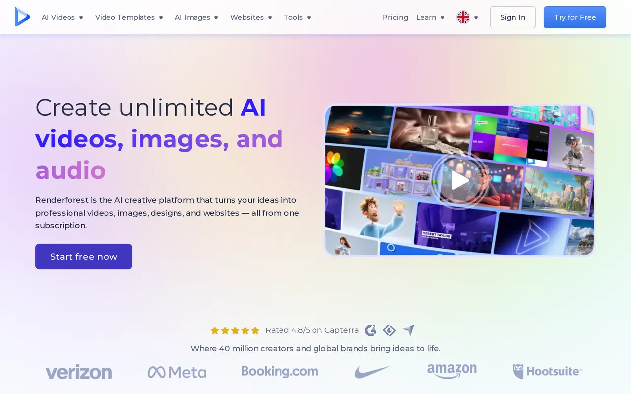 The Renderforest homepage