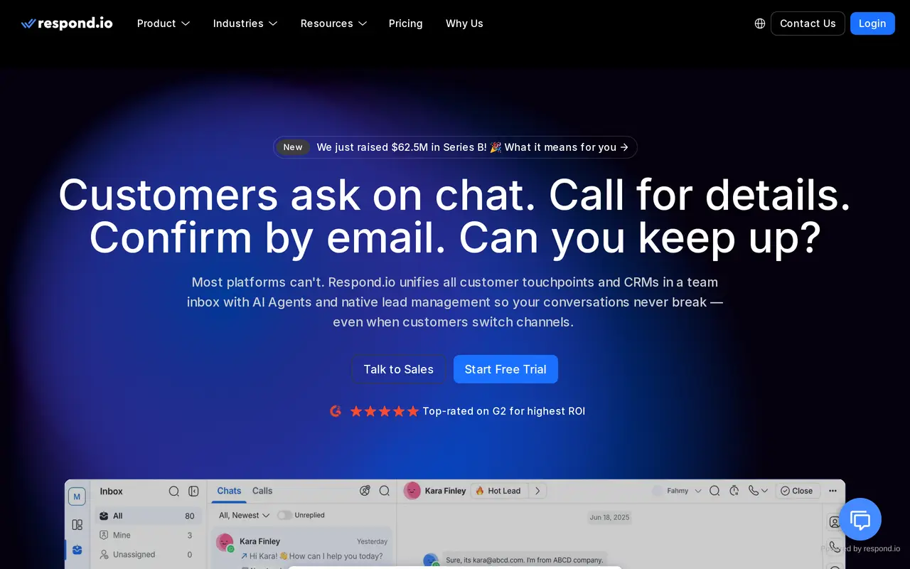 The Respond.io homepage
