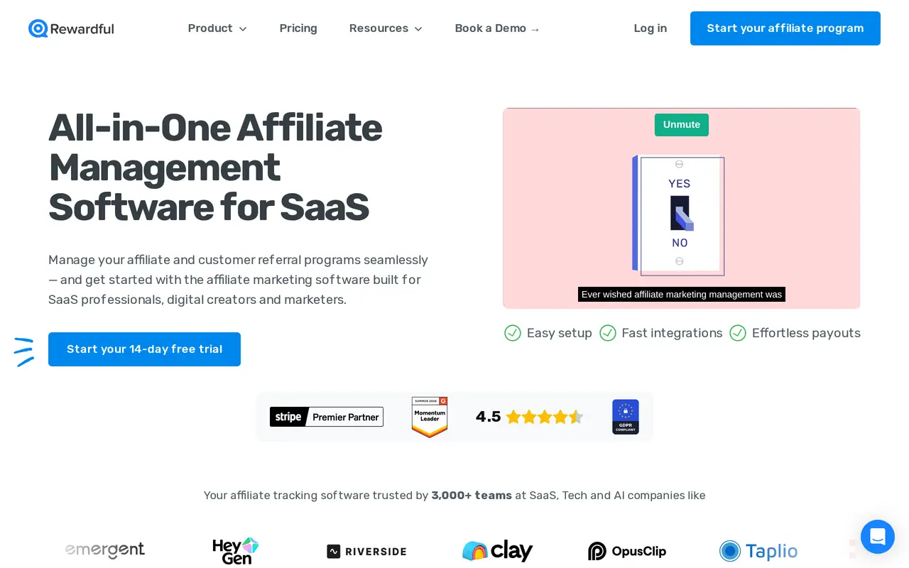 The Rewardful homepage