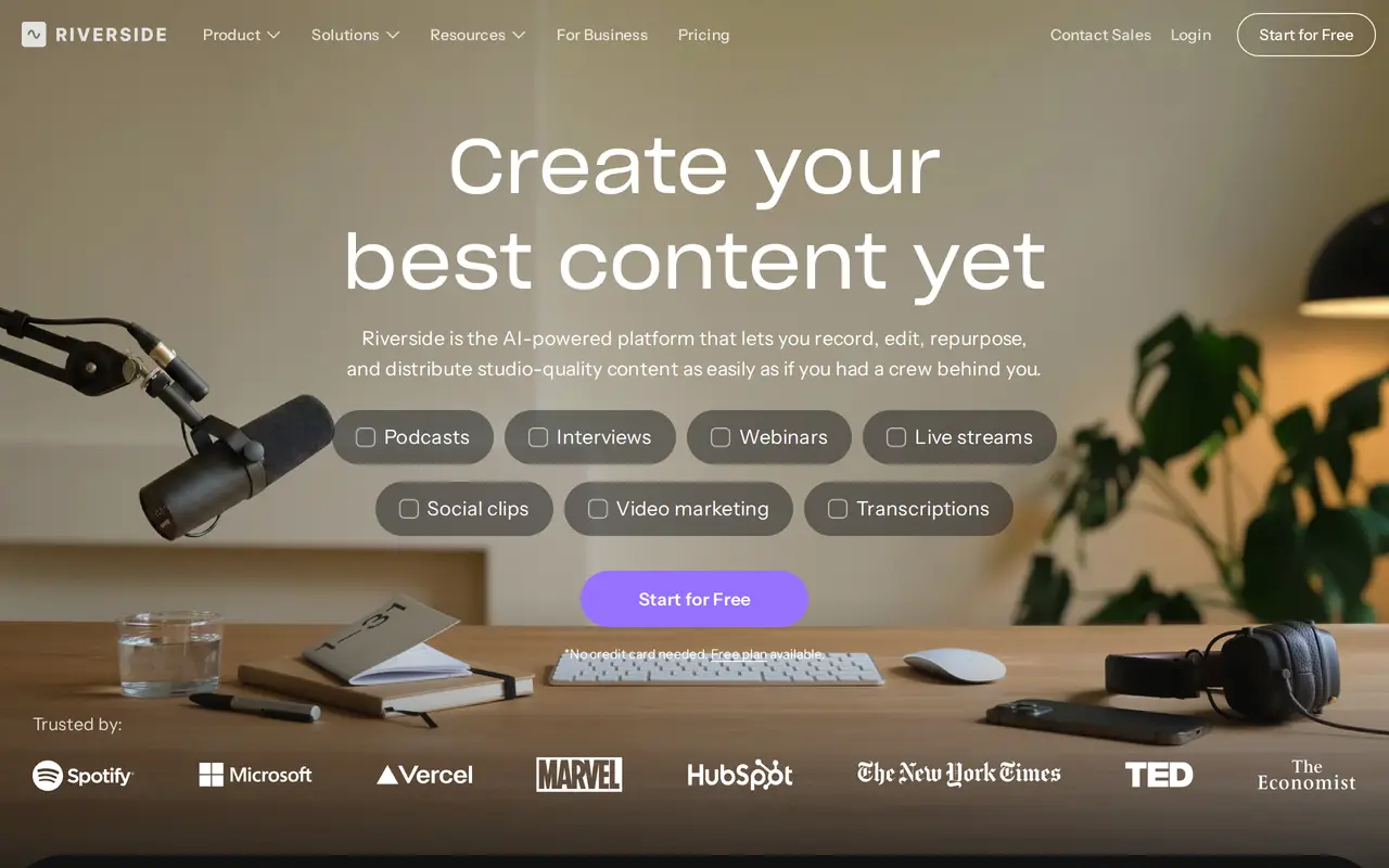 The Riverside homepage