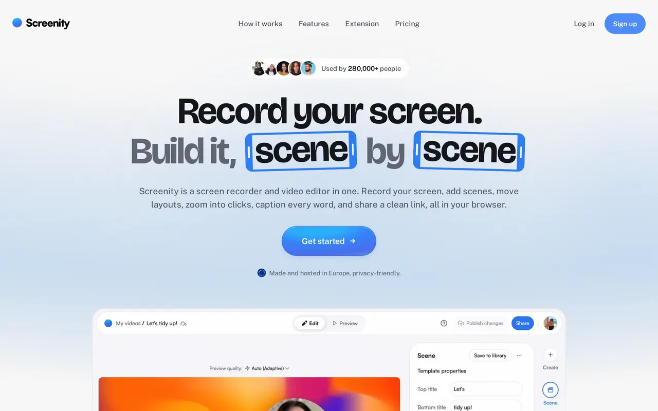 The Screenity homepage