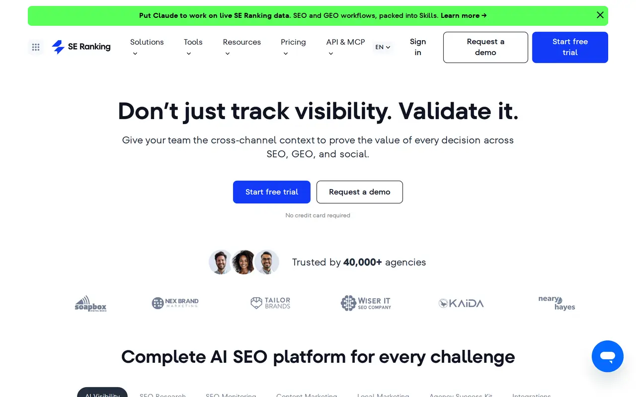 The SE Ranking homepage