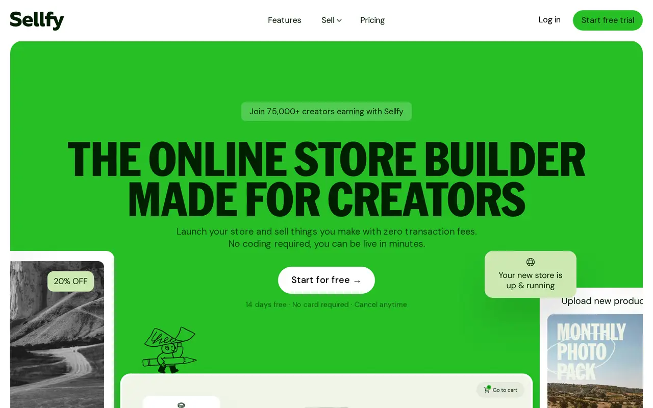 The Sellfy homepage